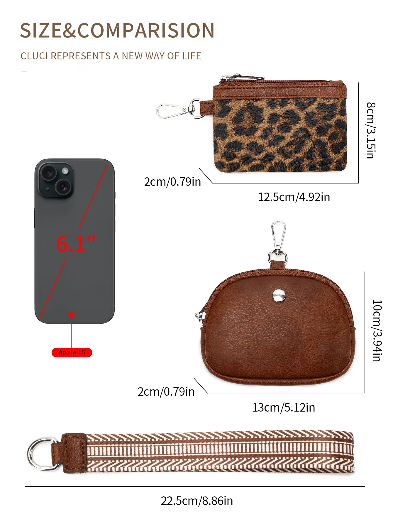 MIYIN Fashion Mini Zipper WristletWallet Women Double Pocket Wristlet Portable KeychainWallet Coin Purse Detachable Small Wallet image 4