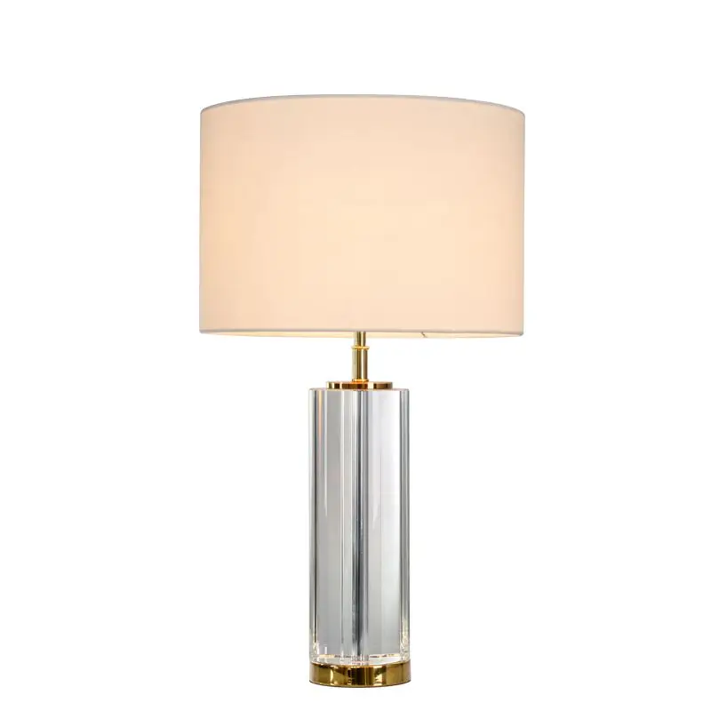 Living Room Guest Room Bedside Modern Linen Fabric Lampshade Soild Crystal Glass Table Lamp