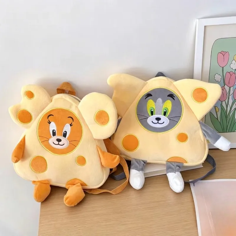 Cute Tom New and Jerry Cheese Backpack Cartoon Jerry Mouse Tom Cat Soft Stuffed Bag Schoolbag Casual Shoulder Bag Gifts