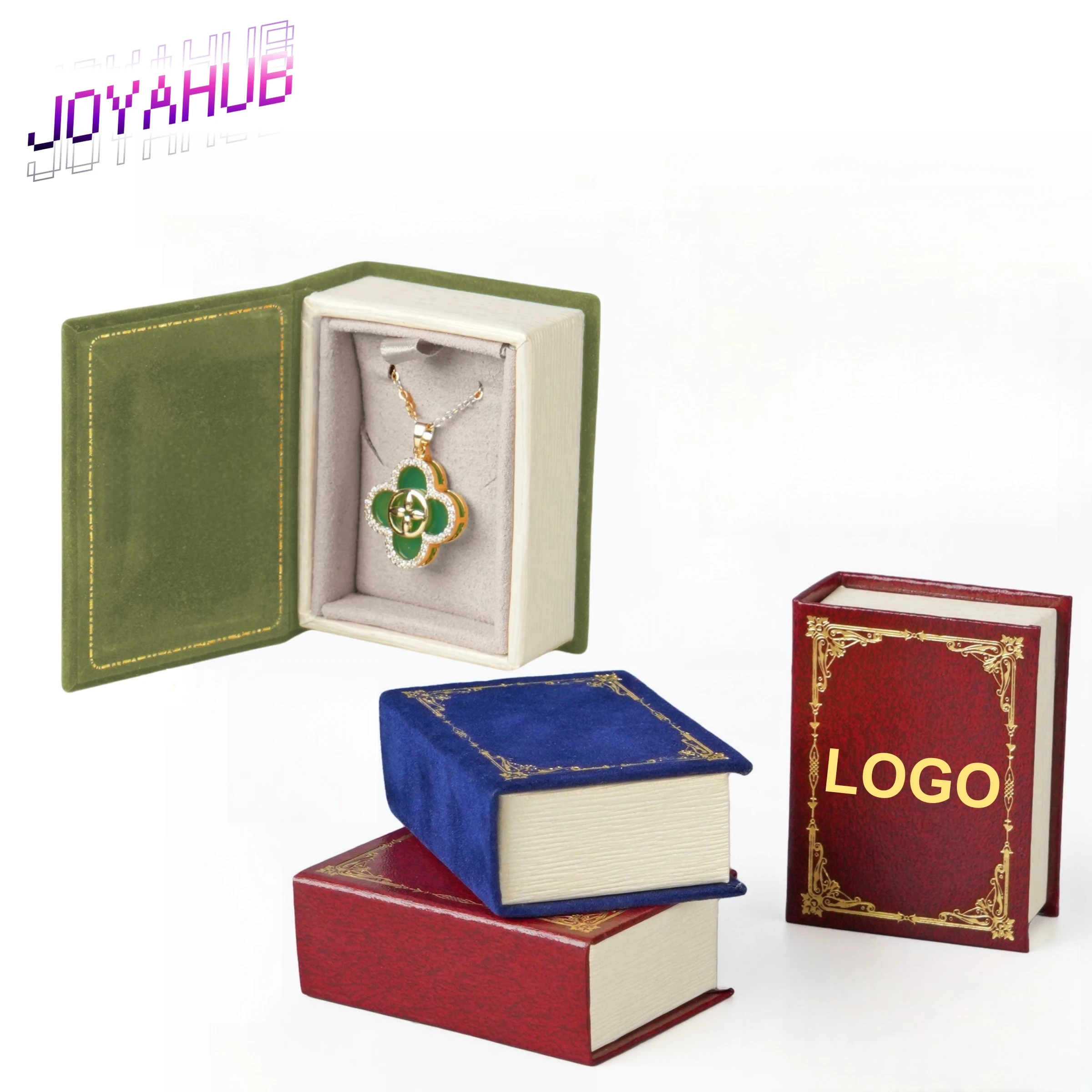 

Custom logo Vintage Flip-Top Design Velvet-Lin Magic Book-Bound Jewelry Case Ring/Pendant box&Portable Heirloom-Grade Case OEM