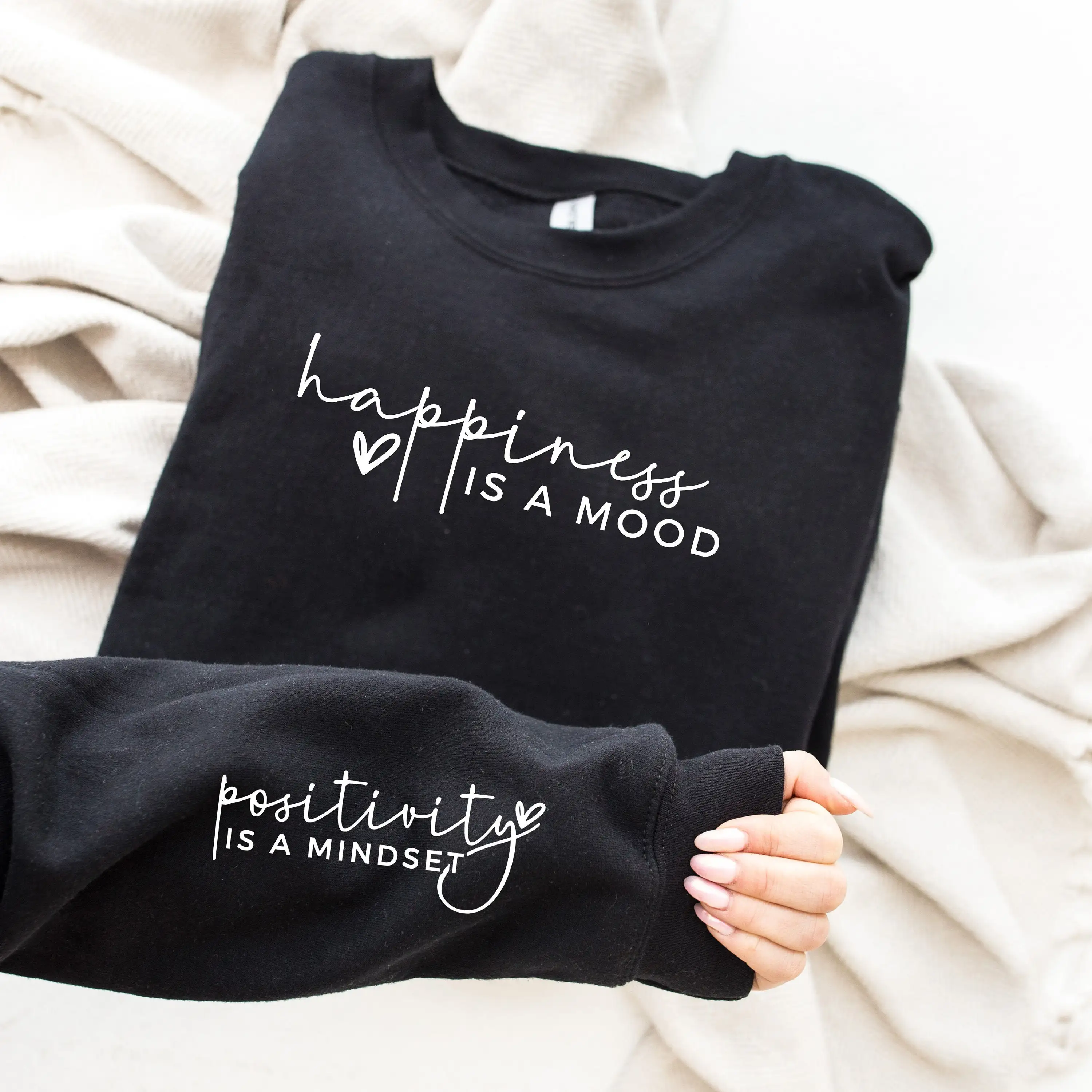 

Happiness Is A Mood Positivity Is A Mindset Slogan Women Sweatshirt New Individuality Outdoor Comfort All-match Female Sweater