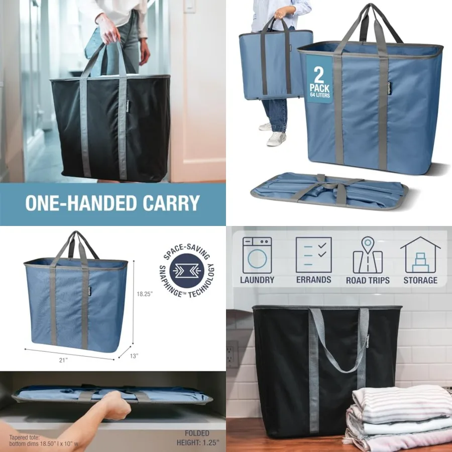 

Collapsible Laundry Caddy Foldable Laundry Hamper Tote, XXL 64L Pop-Up Laundry Basket with Handles, Space-Saving Laundry Organi