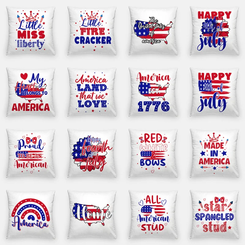 American Independence Day Pillowcase Household Supplies Red and Blue Letter Velvet Cushion Cover