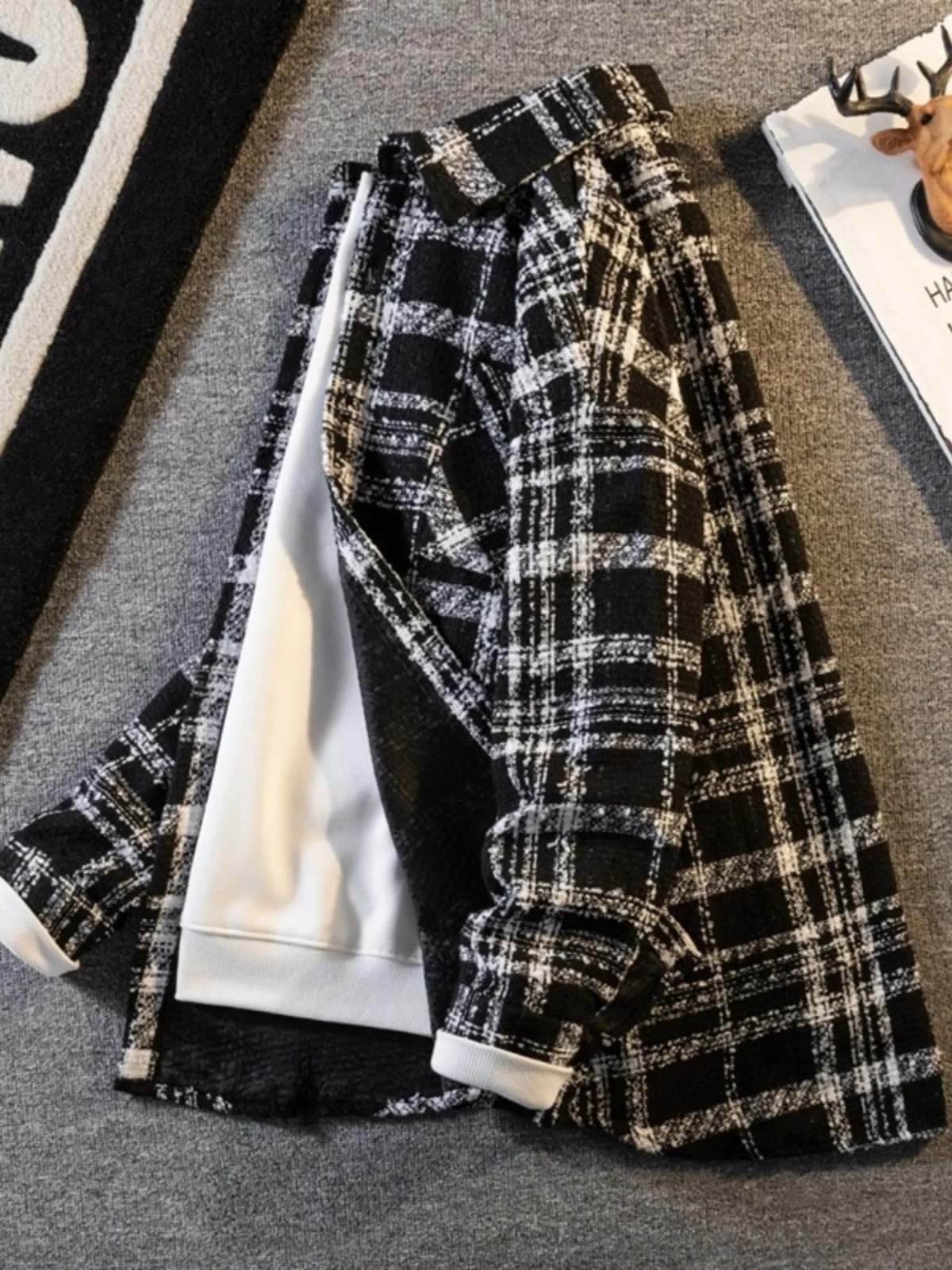 

Свободная повседневная мужская верхняя одежда в клетку в американском стиле ретро в клетку irt для пар, повседневная одежда с длинным светом и отложным воротником, осенняя мода