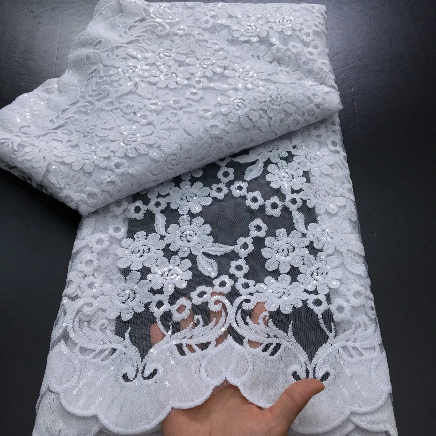 White French Mesh Tulle Lace Fabric 2025 High Quality 5 Yards African Sequins Lace Fabric Elegant Wedding Dress for Women A4043 view 2