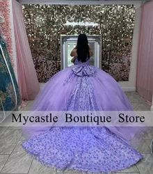 Lilac Purple Lace Quinceanera Dresses Ball Gown 2024 Bow Beaded Sweet 16 Dress Birthday Gowns Vestidos De 15 Quinceañera