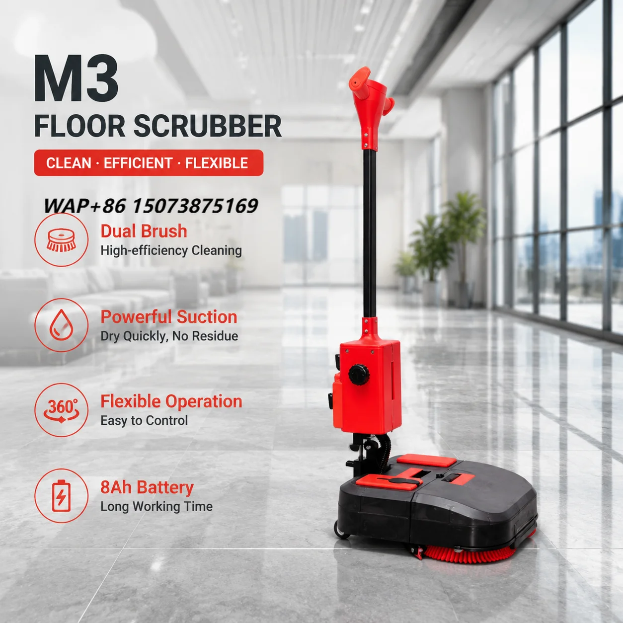 

OEM Wholesale Commercial Floor Scrubber Dryer Smart Cordless Dual Brush Rechargeable Wet Dry Floor Cleaning Machine