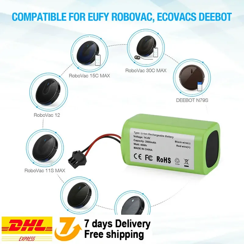 14.4V 2600mAh 18650 Li-ion Battery for Conga Excellence 990 Ecovacs Deebot N79 N79S DN622622 Eufy RoboVac 11 11S RoboVac 30 Etc.