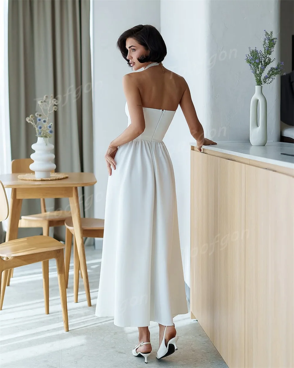 Toofgon بدون حمالات أسود على شكل حرف A فساتين لحضور الحفلات الموسيقية من الساتان غير اللامع ثنيات رسمية للحفلات الراقصة للنساء الكاحل مناسبة خاصة حسب الطلب