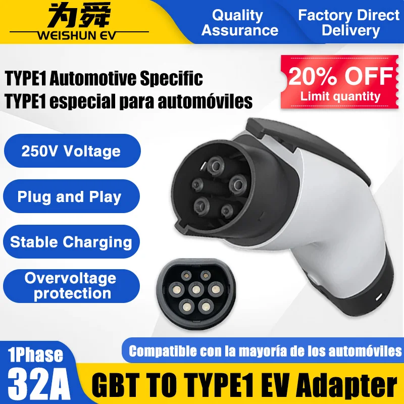 

GBT To Type 1 EV Adapter SAE J1772 Type1 Electric Vehicle Socket Charging Converter Adapter 32A for Car Converter Charger