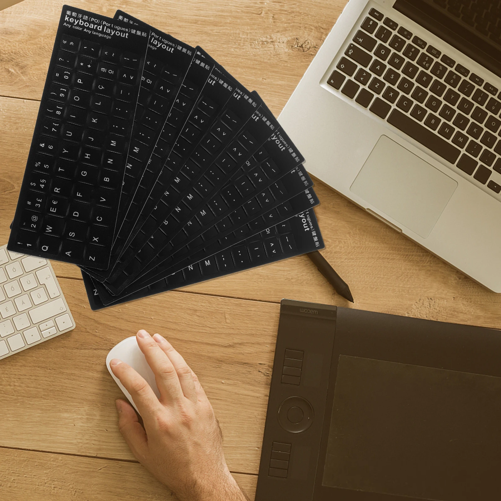 

10Pcs Keyboard Stickers Black Background White Lettering Long Lasting Multi Language Keyboard Skin Notebook Laptop Protector