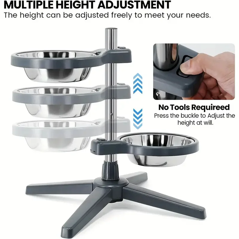 Adjustable Height Raised Pet Feeder with 2 Stainless Steel Bowls Lock System Durable Plastic Stand Suitable for all sizes of dog