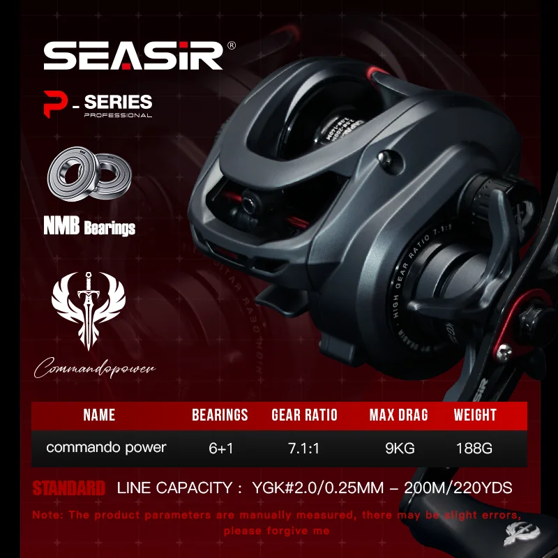 Seasir Commando Power Baitcaster Reel High Speed Gear Ratio 7.1:1  Drag 9kg New Generation Drag Clicker Fresh Saltwater Fishing