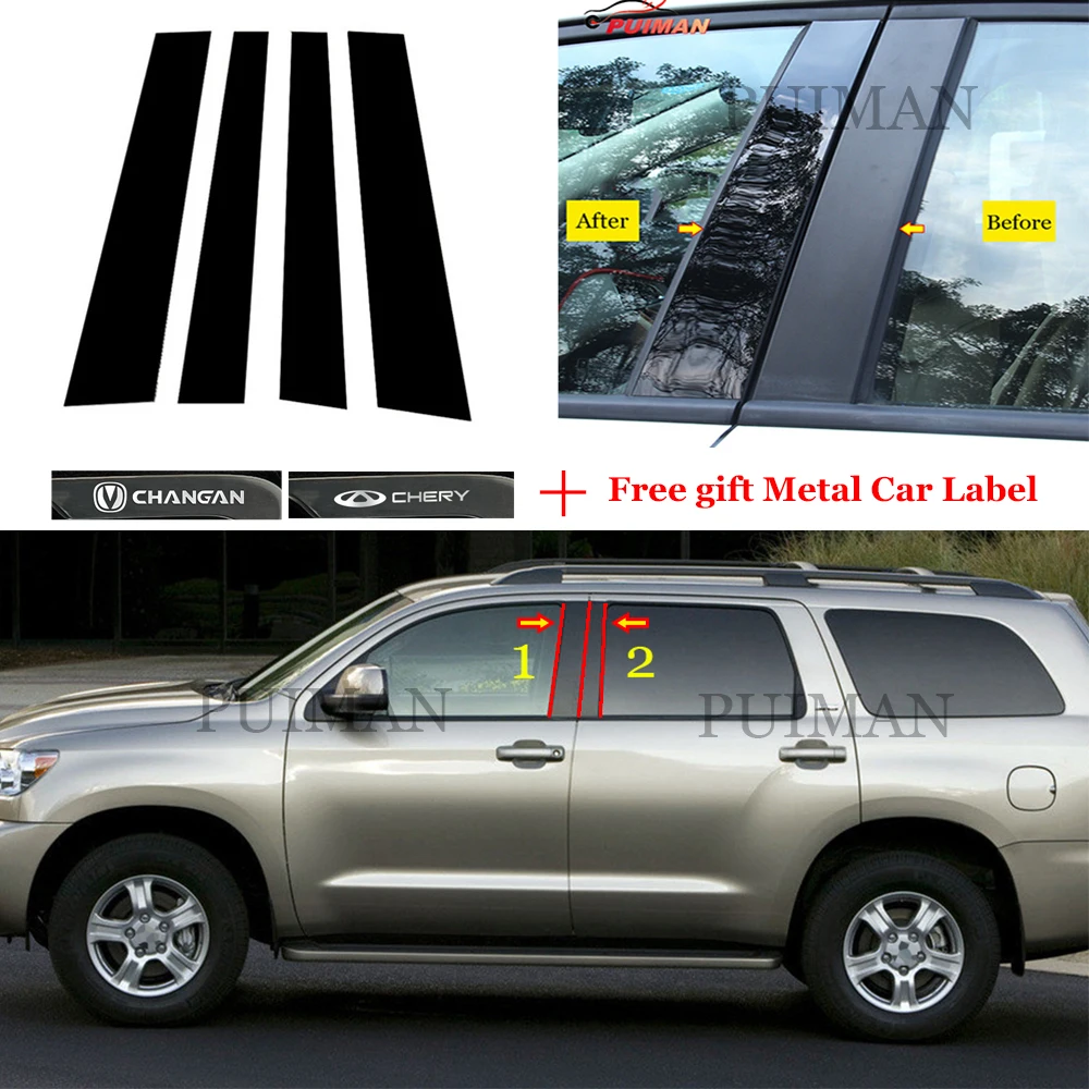 

4PCS Polished Pillar Posts Car Window Trim Cover BC Column Sticker Chromium Styling Fit For Toyota Sequoia 2008 - 2020