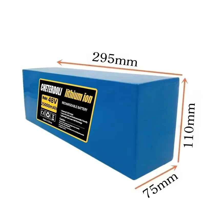 13S5P 48V 25Ah Rechargeable Battery Pack - 21700 Lithium 1500W with 30A BMS, Optional T/XT60/XT90