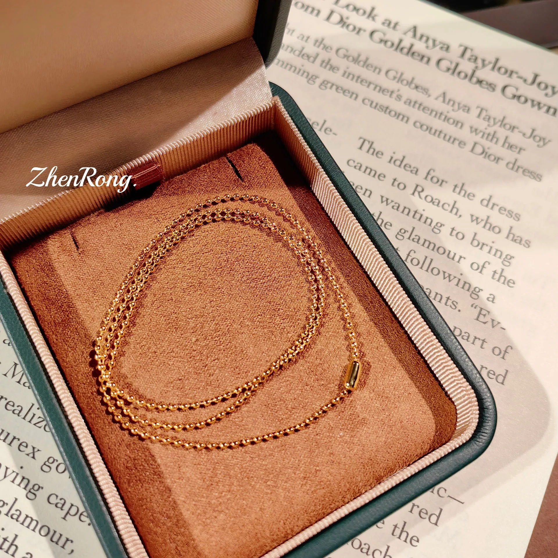 S925 Sterling Silver Simple Universal Necklace Sweater Chain Plain Gold Chain Doudou Color Gold Collarbone Chain Fashion Jewelry