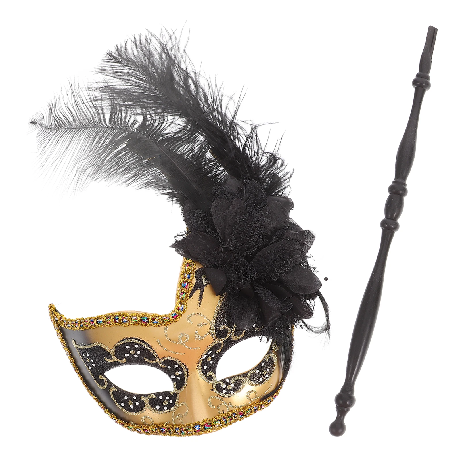 

Black Gold Plumes Carnival Accessories Women Prop Festival Adult Masks for Party Ball Ball Masks Design