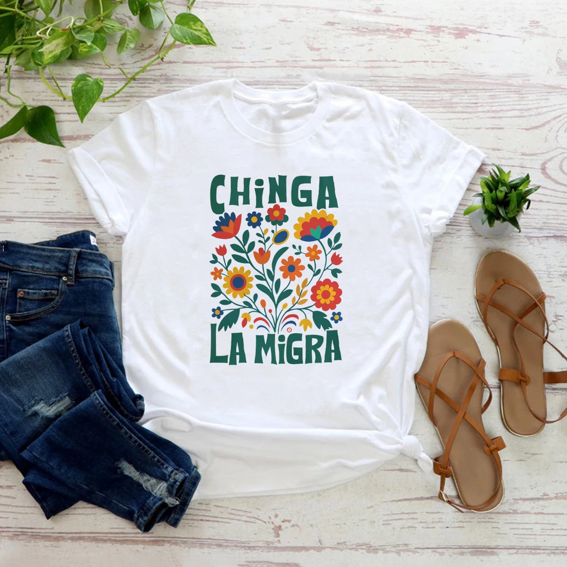 

Chinga La Migra T-shirt Pro Immigration Shirt Latino Protest Tee Women Short Sleeve T-shirts Streetwear Anti Deportation Tops