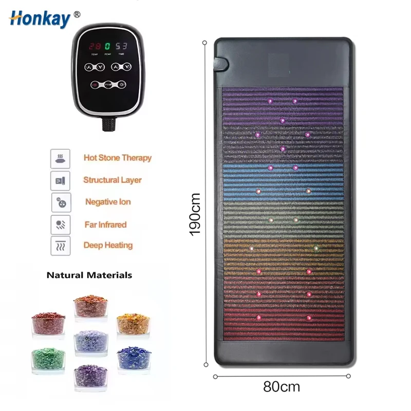 190*80CM Pemf Photon Crystal Heating Gemstone Mat 7 Natural Crystals Negative Ions Heating Pad Pain Relief Healing Wellness