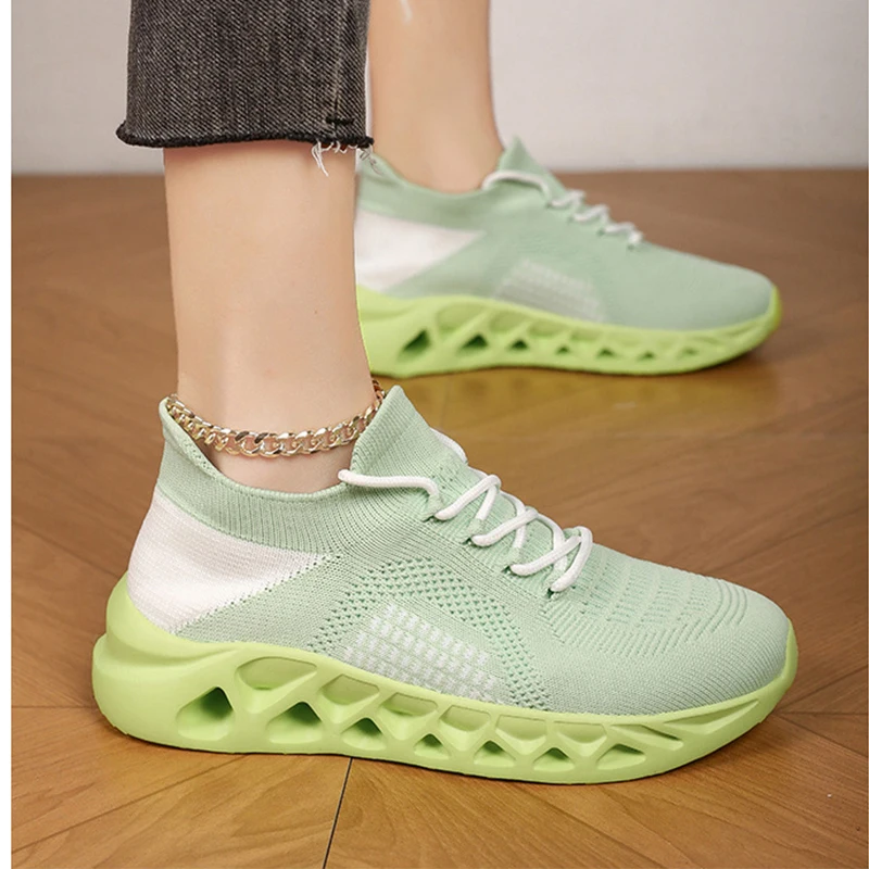 Plus Size 36-48 Mesh Walking Shoes Women Sock Sneakers Green Lightweight Sport Shoes Breathable Woman Running Shoes Summer Shoes