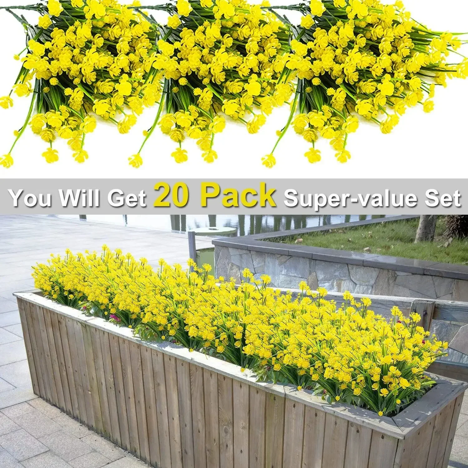 Artificial Flowers Fake Outdoor Plants UV Resistant  Plastic Shrubs, Indoor and  Decoration