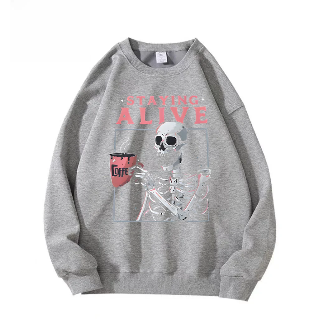 2024 Autumn and winter cross-border women\'s skull print American Korean style trendy versatile round neck women\'s hoodie