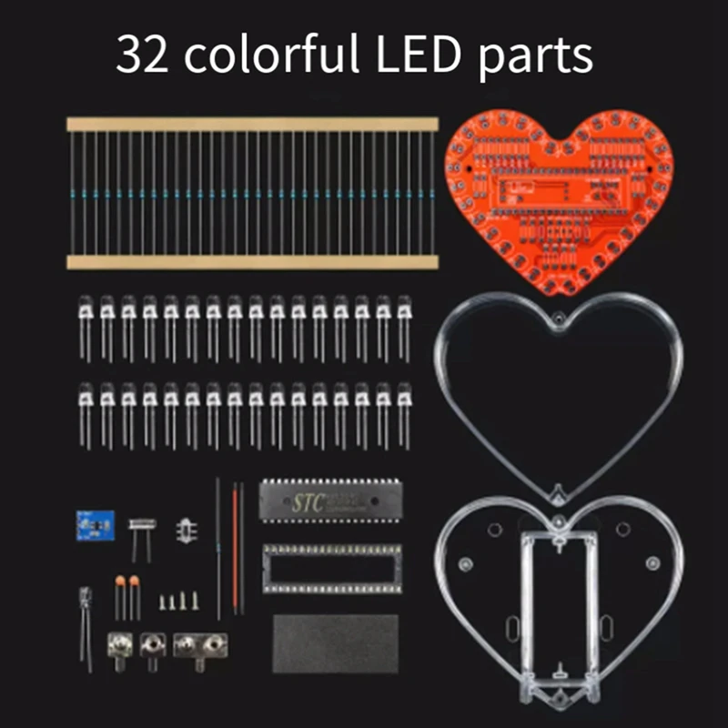 Heart Shaped RGB LED Flashing Light Module DIY Electronic Kit Water Lamp Soldering Project Practice For School Student Durable