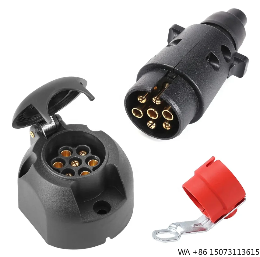 12V Waterproof 7-Pin Trailer Plug & Socket Set with Red Holder