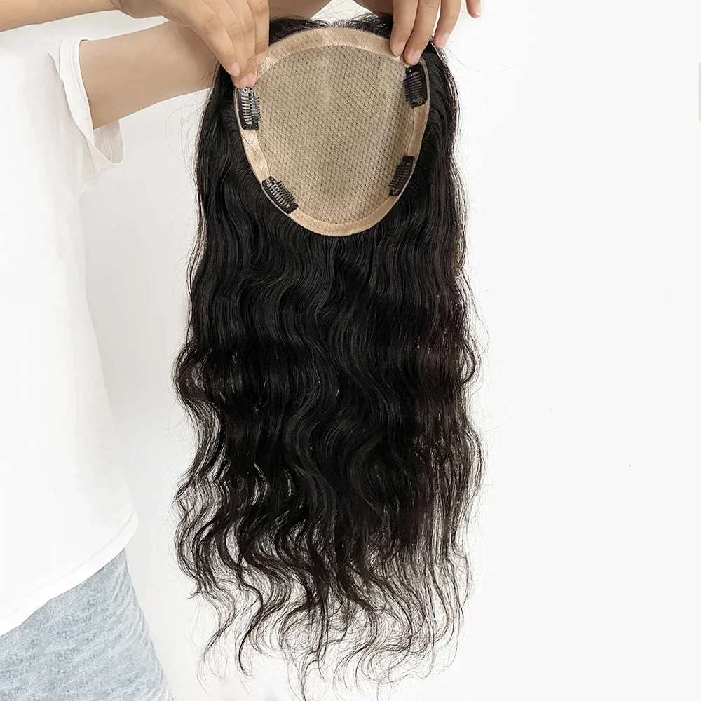 Black Hair New Breathable Women Hair Toupee Skin Base Dark Curly Human Hair Topper Virgin Human Hair Pieces