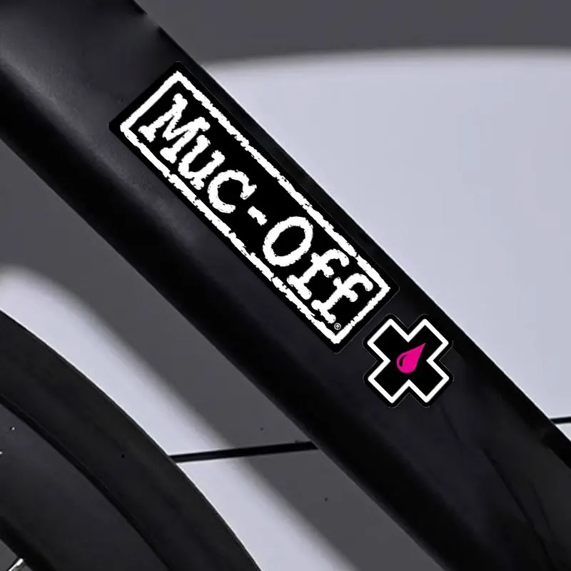 

2-Pack MUC-OFF Waterproof Bicycle Stickers Durable PVC Vinyl Black White Text Pink Cross Design Scratch Resistant Bike Decals