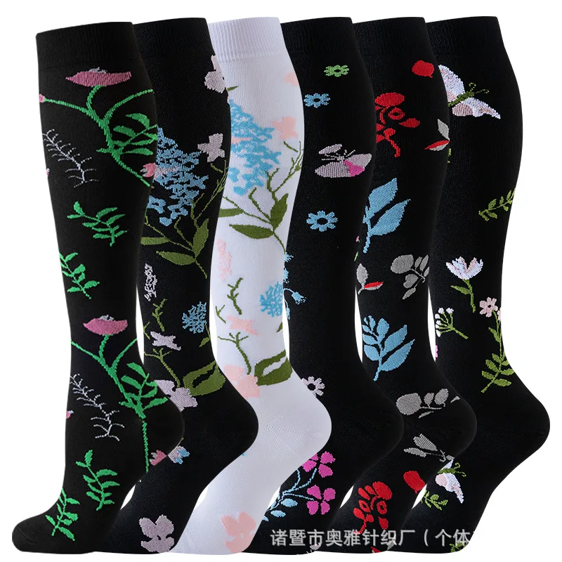 6pair  Flower Striped New Men Women Pressure Socks Cycling Nylon Fashion Fitness Stockings Yoga Compression Nurse Multi Color
