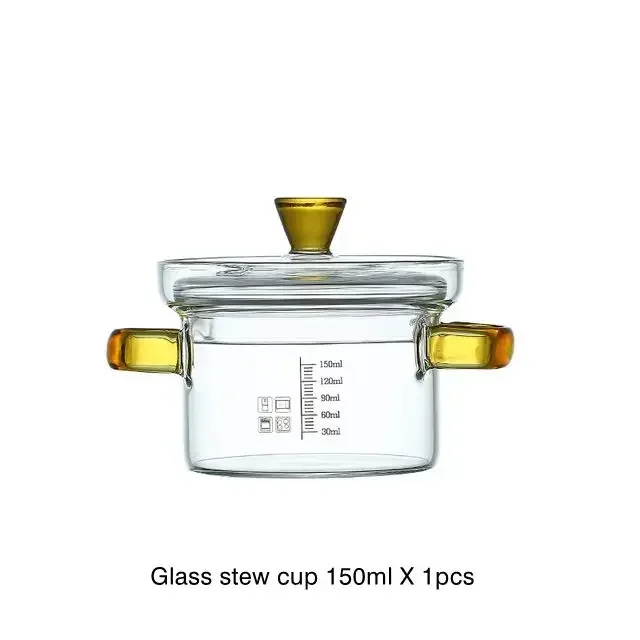 Glass Small Stew Glass Bowl Stew Pot with Lid Steamed Egg Custard Special Baby Infant Soup Pot with Scale Handle Complementary