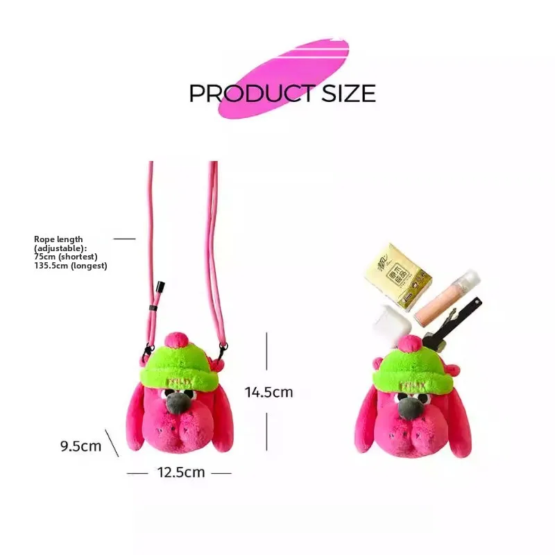 Original Creativity Cartoon Pink Dog Bag Cute Soft Plush Doll Girls Gift  Coin Purse Plush Toy Backpack Girls Birthday Gift