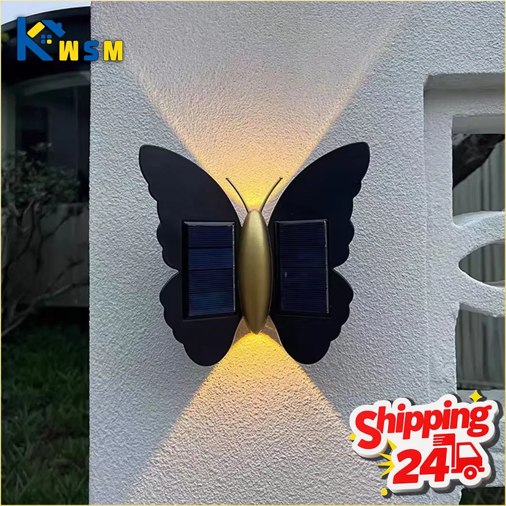 Butterfly Waterproof Outdoor Wall Light Simple Design Bat Shape Up Down Lighting for Stairs Courtyard Balcony Garden Decoration