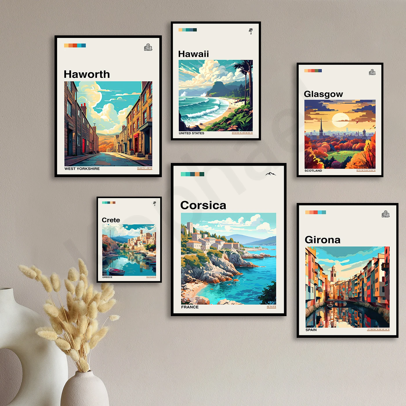 Cincinnati Copenhagen Corsica Girona Glasgow Gothenburg Grenoble Guanajuato Hawaii Haworth. City Travel Landscape Poster