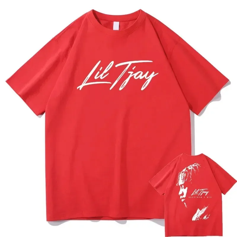 Rapper Lil Tjay Destined 2 Win Double Sided Print T-shirt Men's Black Cotton Tshirt Men Women Fashion Oversized Hip Hop T Shirts