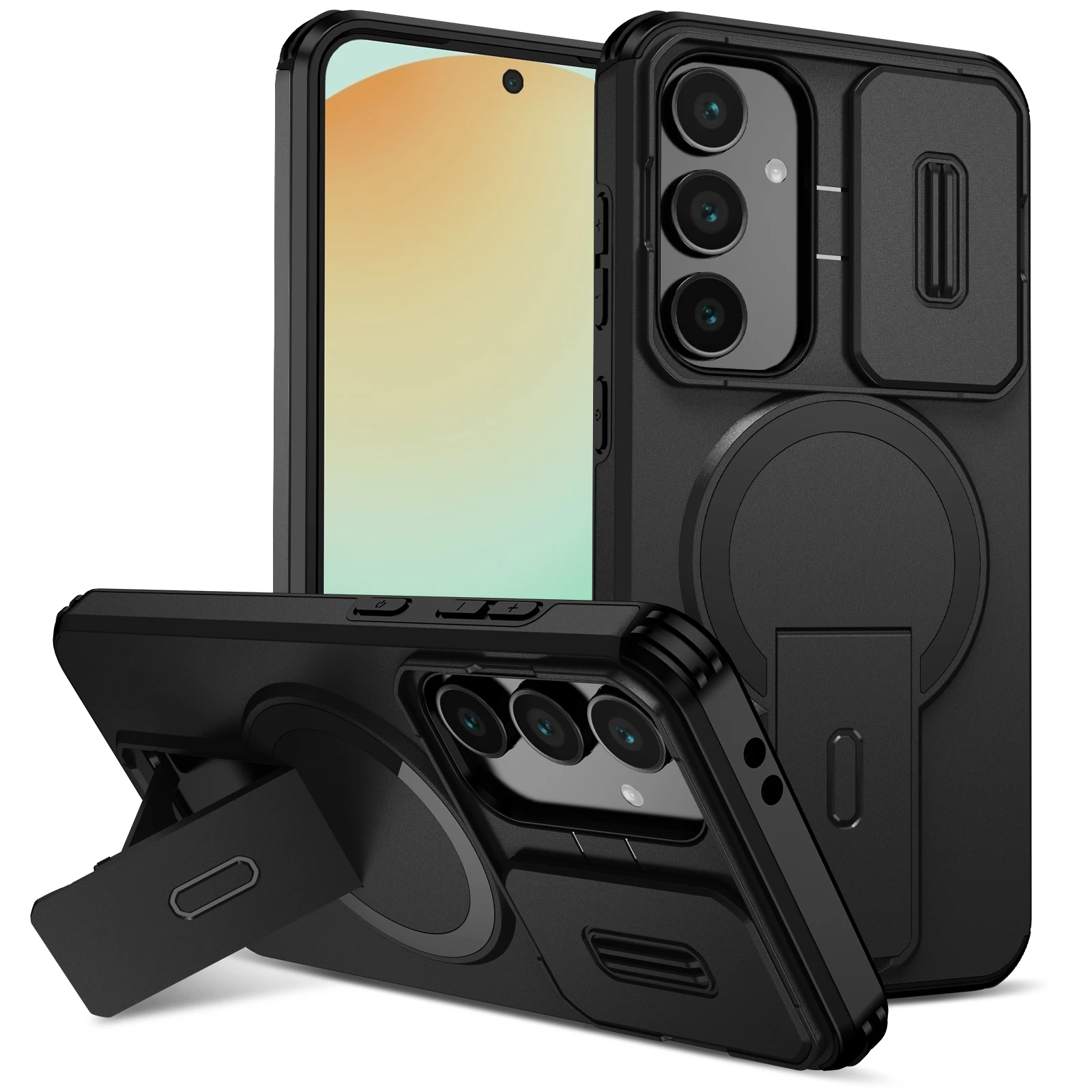 

Lens Cover Case for Samsung Galaxy S25 FE S24 Plus S25 Ultra 5G Kickstand Bag Shockproof Hard Armor Cover