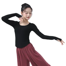 Professional Modern Dance Tee Shirt Ribbed Comfortable Top Classical Body Rhyme Training Clothes Solid Color Thumb Finger XXL