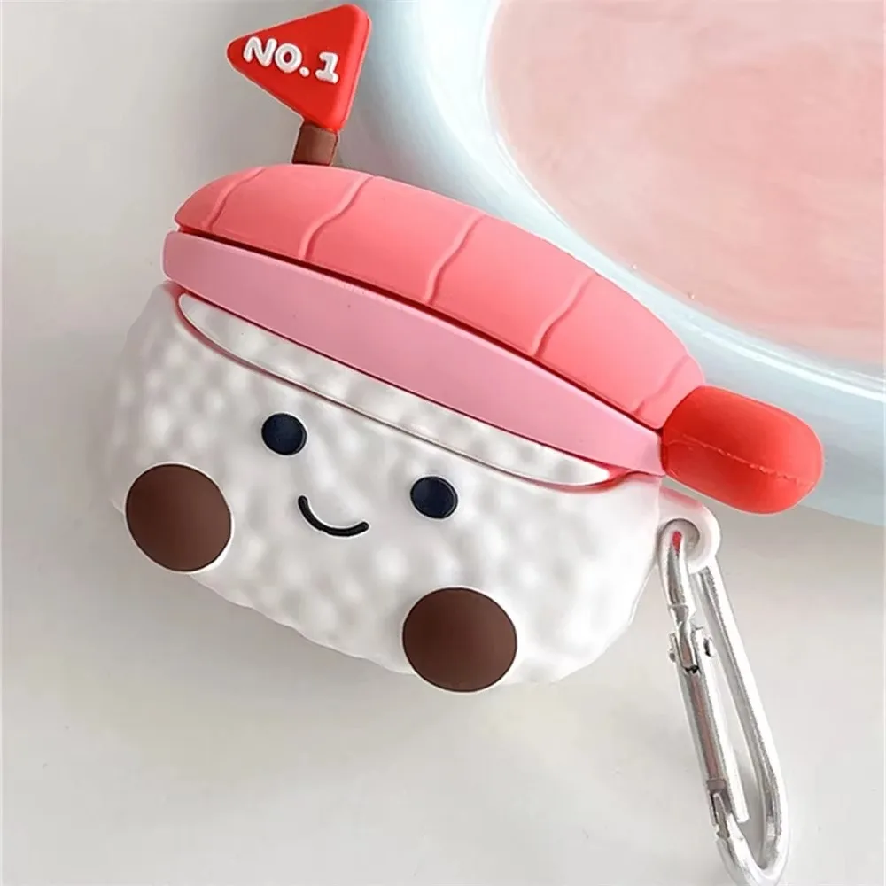 For AirPods 4 3 2 1 Pro Pro2 Earphone Case 3D Sushi Food Funny Cartoon Silicone Protective Headphone Box With Pendant Cover