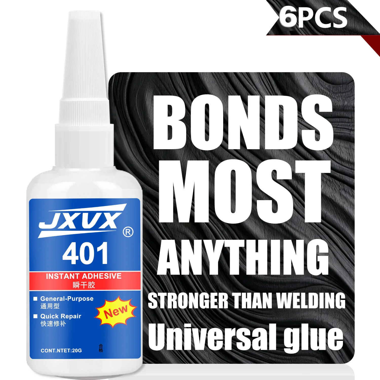 401 Super Glue Automotive Grade Cyanoacrylate Instant Adhesive Waterproof suitable for making and Interior, trim repairing metal plastics by manual Fast Drying Odorless seconds glue tool,20g.
