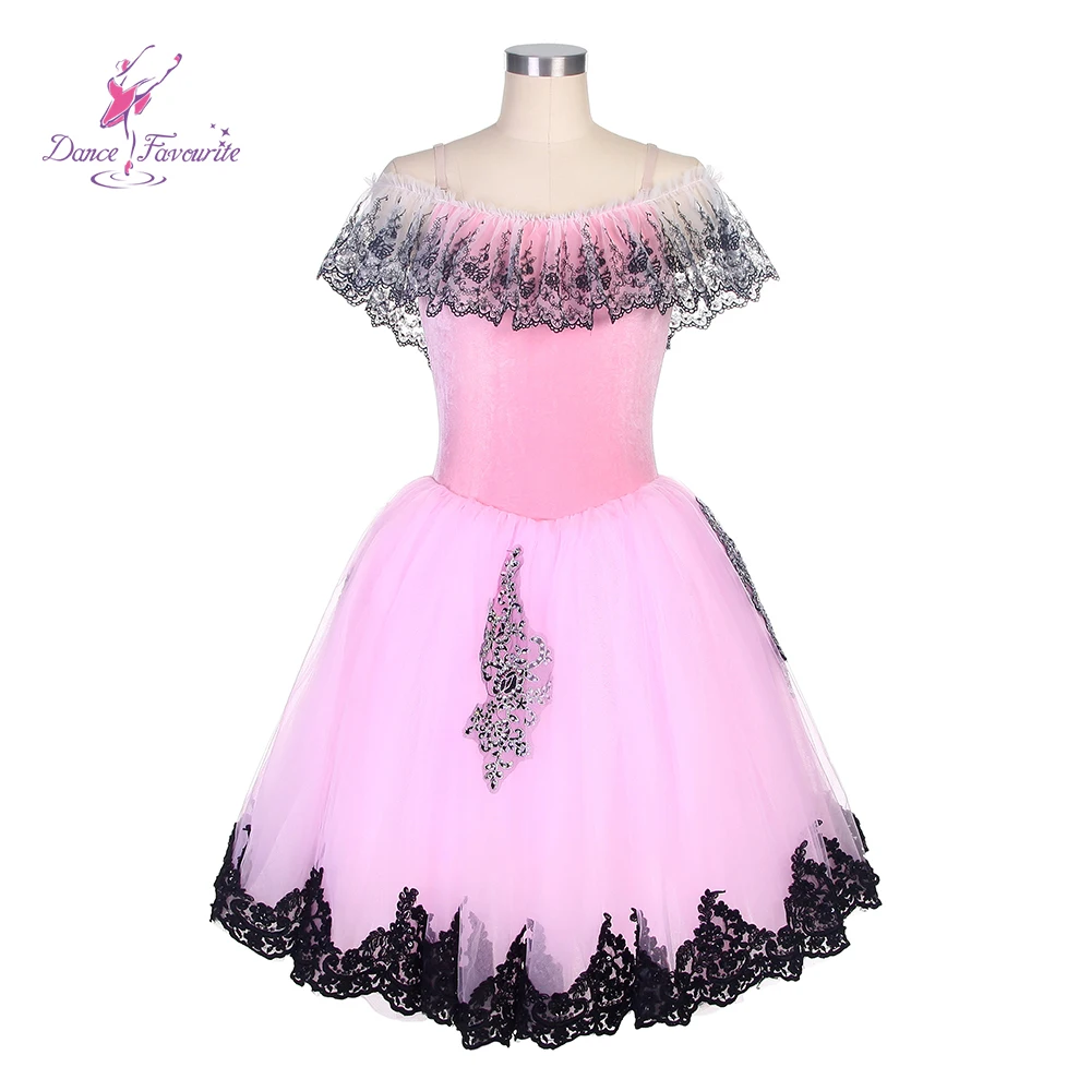 

Dance Favourite Ballet Tutus 22106 New Pink Velvet Bodice Ballet Long Tutu Romatic Tutu Competition Pink Tutu with Black Sequin