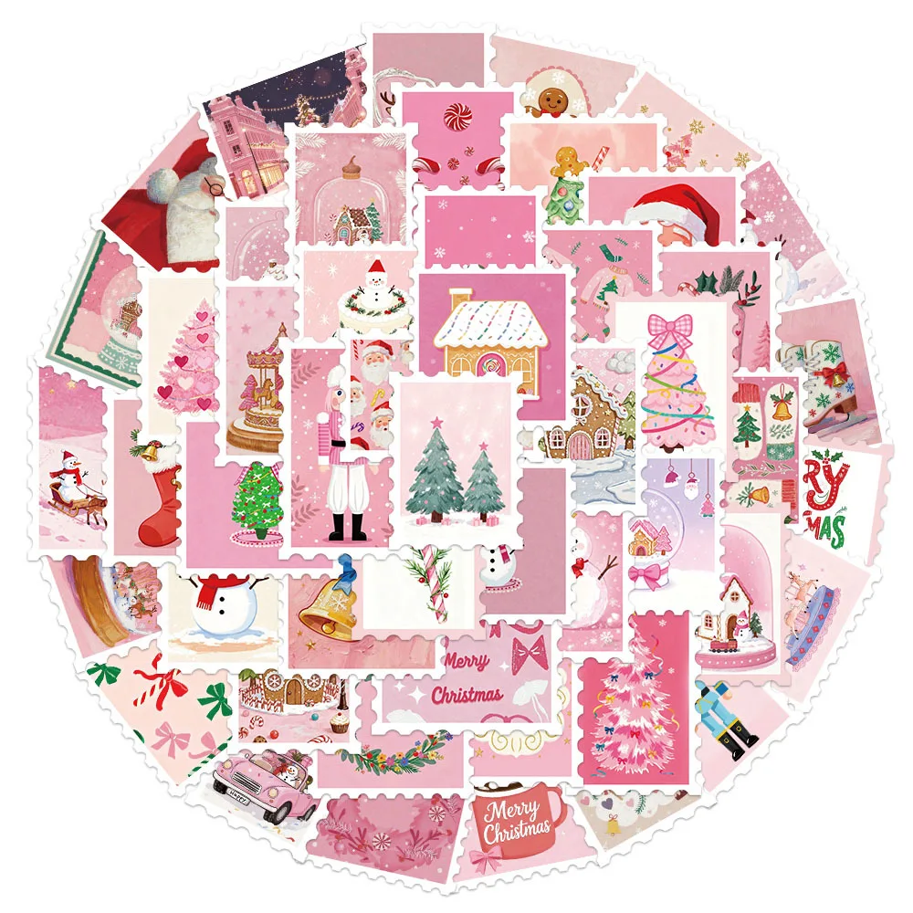 

50PCS Cartoon Pink Christmas Stamp Graffiti Sticker Creative Decoration Mobile Phone Case Notebook Water Cup Toys Gifts Decals