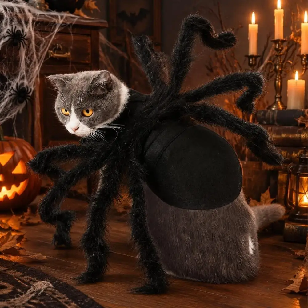 Haustier-Spinnenkostüm für Halloween, realistisches, pelziges Kostüm für Hunde und Katzen, lustiges Party-Outfit, bequeme Passform für kleine und mittelgroße Haustiere. – Detail 8
