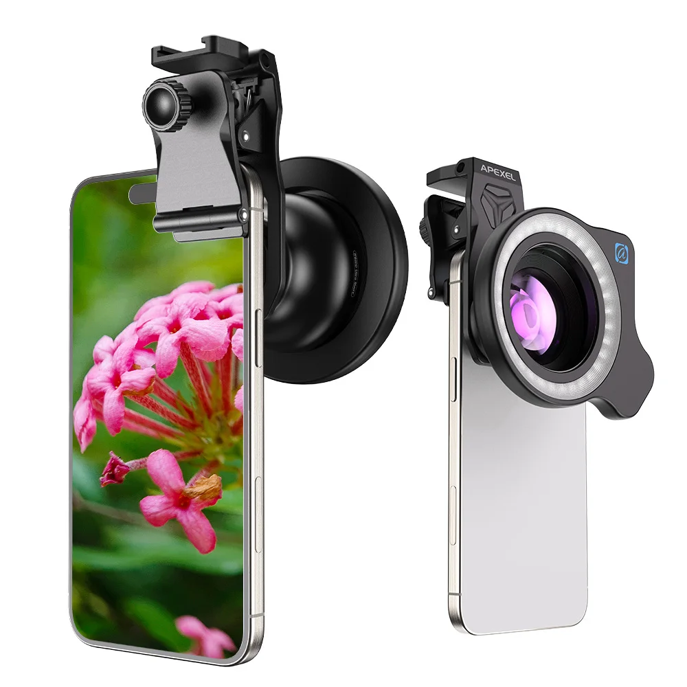 

APEXEL 100Ultra Macro Lens For Smartphone with Fill Light Ultra Thin Clip-On Camera Lens Kit For iPhone Samsung