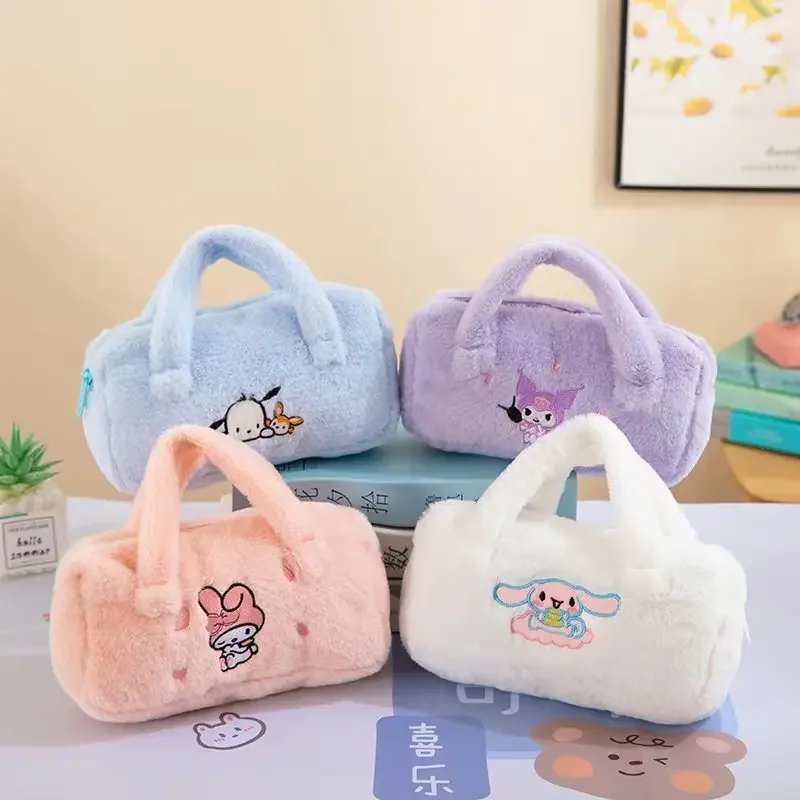 

Sanrioed Kawaii Cinnamoroll My Melody Kuromi Plush Large Capacity Stationery Student Pencil Case Anime Cosmetic Storage Bag