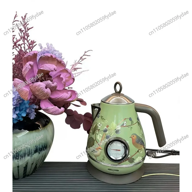 1850W Retro Green Paint Decal Electrc Kettle Boiling Kettle With Thermometer Automatic Power Off 304 stainless Steel Teapot 1.7L