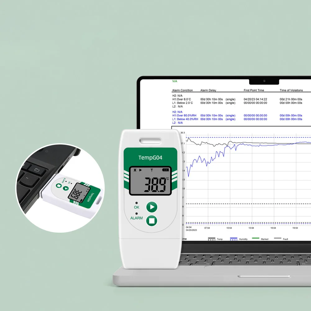 

USB-датлоггер температуры с отчетами PDF/CSV, емкость 32000 точек, для холодильного оборудования, холодовой цепи, транспортировки, лабораторий