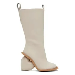 2024 Women's New Peach Heart High Heels Round Head Side Zipper Mid Length Boots Fashionable Knee Length Boots Knight Boots