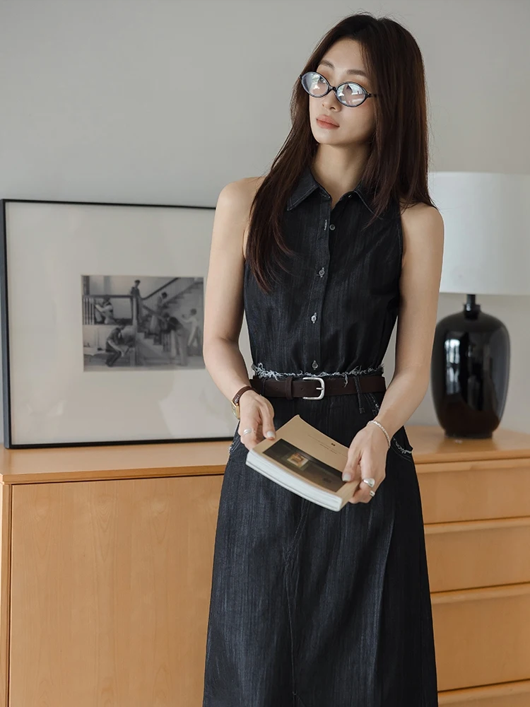 

Queen's Home Denim Set 2026 New Women's Summer Vintage Shirt Vest Loose Split A-Line Skirt Casual Style Cotton Fabric