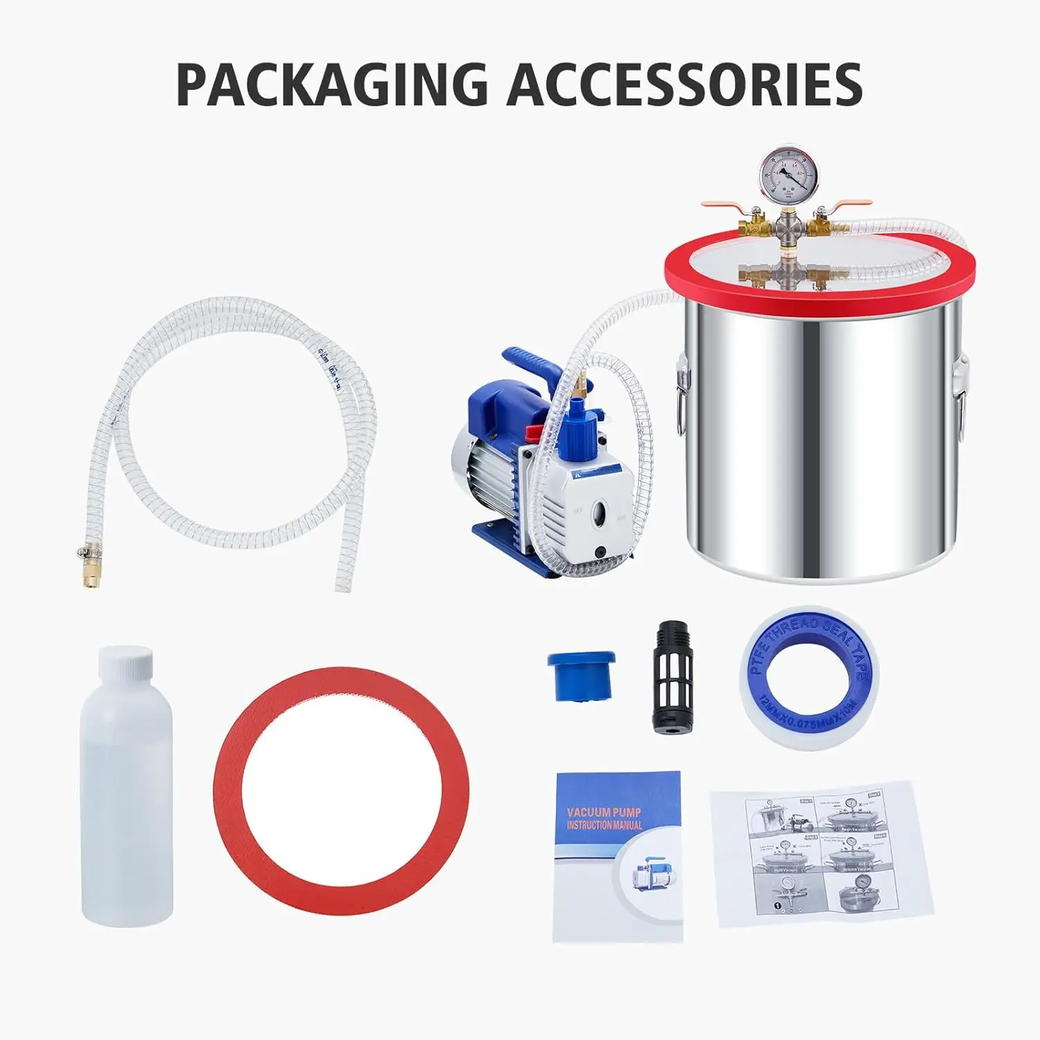 5 Gallon Vacuum Chamber with Pump Kit,1/3 HP 5 CFM Vacuum Degassing Chamber Kit,0.7in High-Seal Acrylic Lid,Ideal